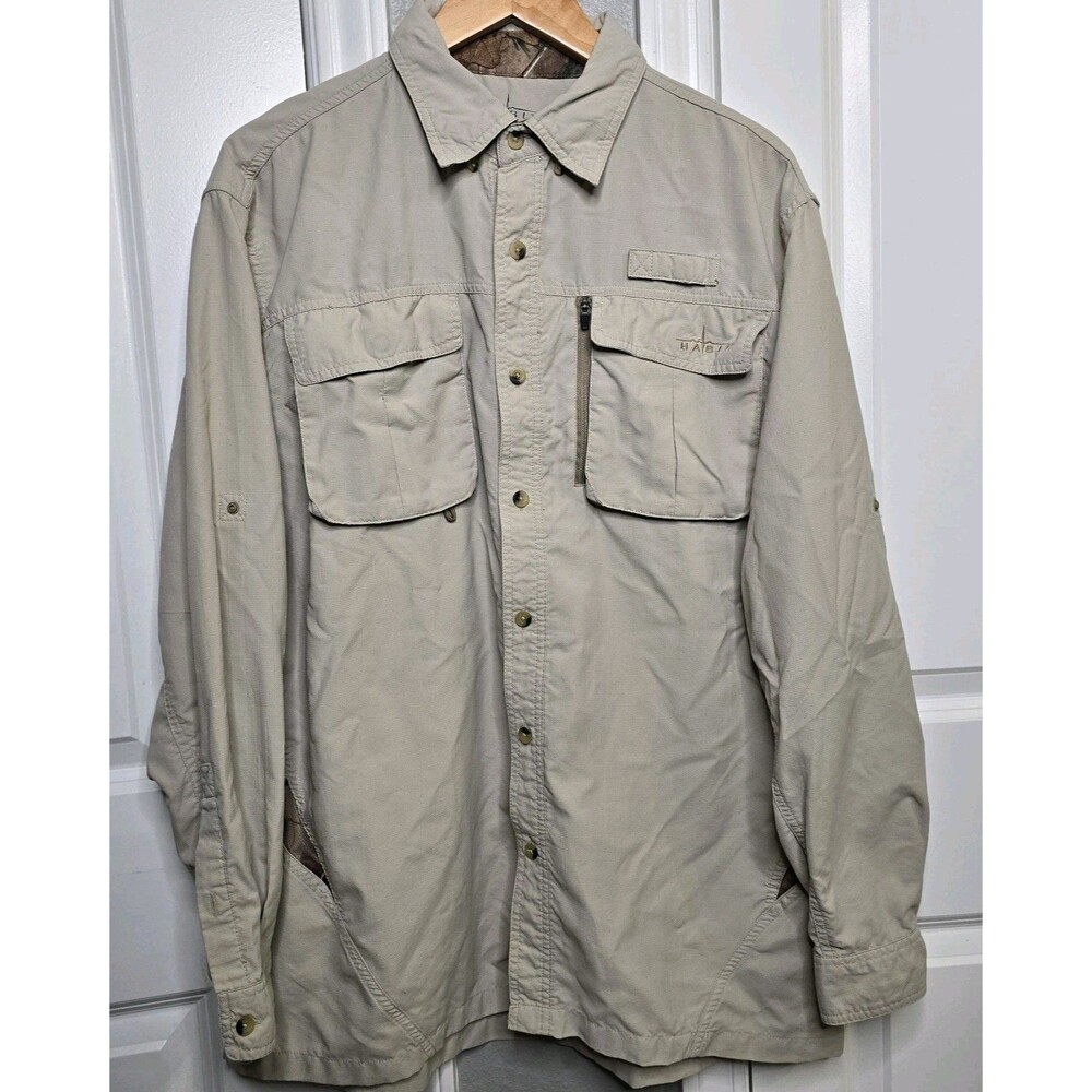 Habit Vented Fishing Shirt Men's L Tan/Camo Pockets Long Sleeve